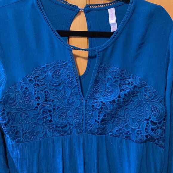 Teal boho lace top 3/4 length bell sleeves size xl - Picture 3 of 6